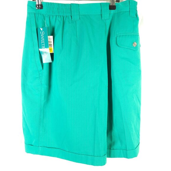 NWT VTG Sweetbriar Womens 14 31x8 Green Pleated High Rise Chino Mom Shorts - Picture 2 of 8